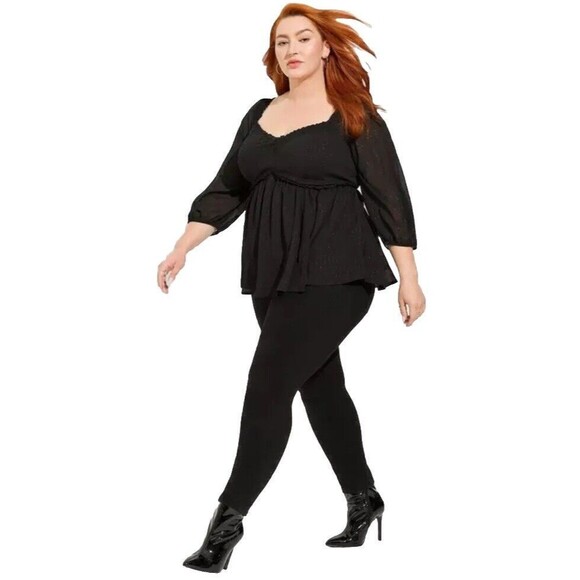 Torrid Babydoll Crinkle Chiffon Blouson Sleeve Top Black Witchy 0/Large NWT's - Picture 3 of 12